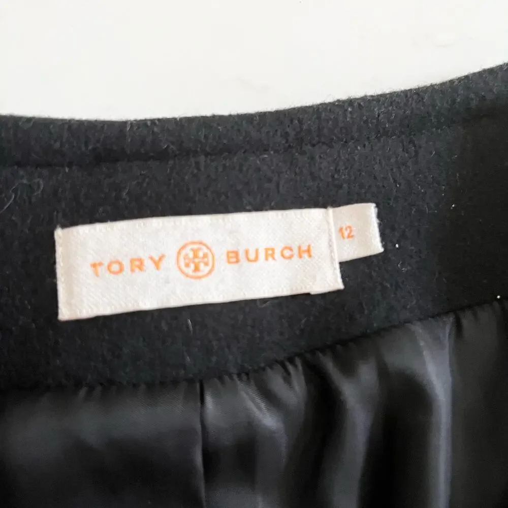 Tory Burch Peggy Calf Half Trimmed Wool Blend Jacket Black Women's Size 12